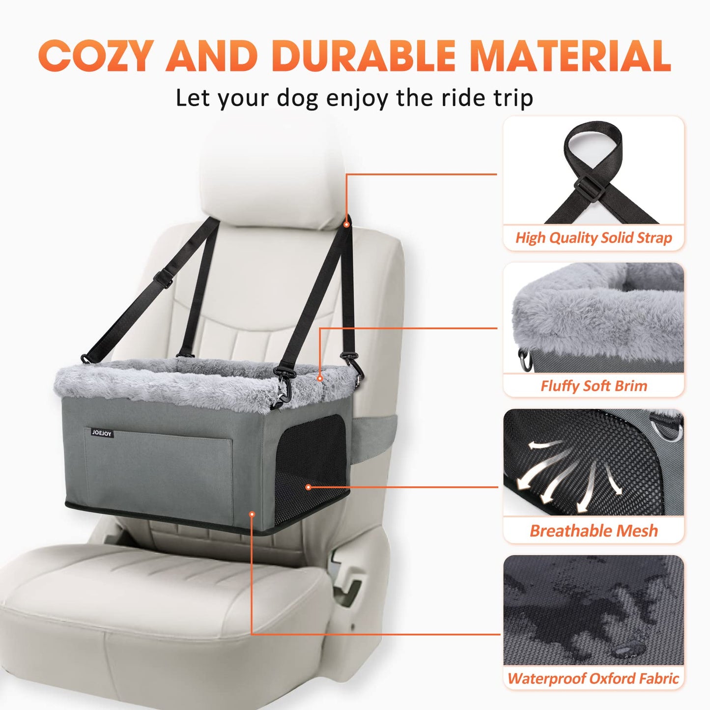 JOEJOY Puppy Car Seat with Cushion & Storage Pockets