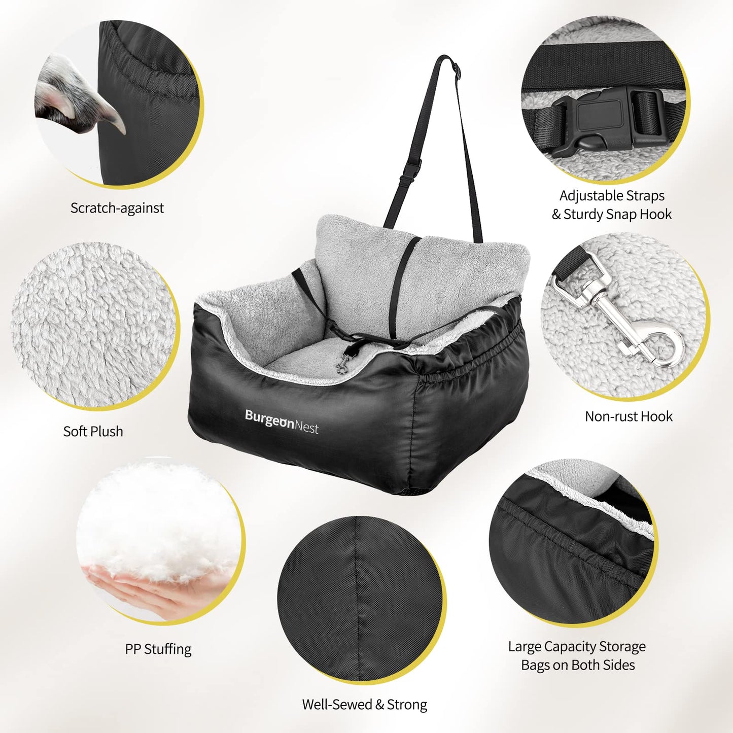 BurgeonNest Portable Dog Car Bed with Storage Pockets
