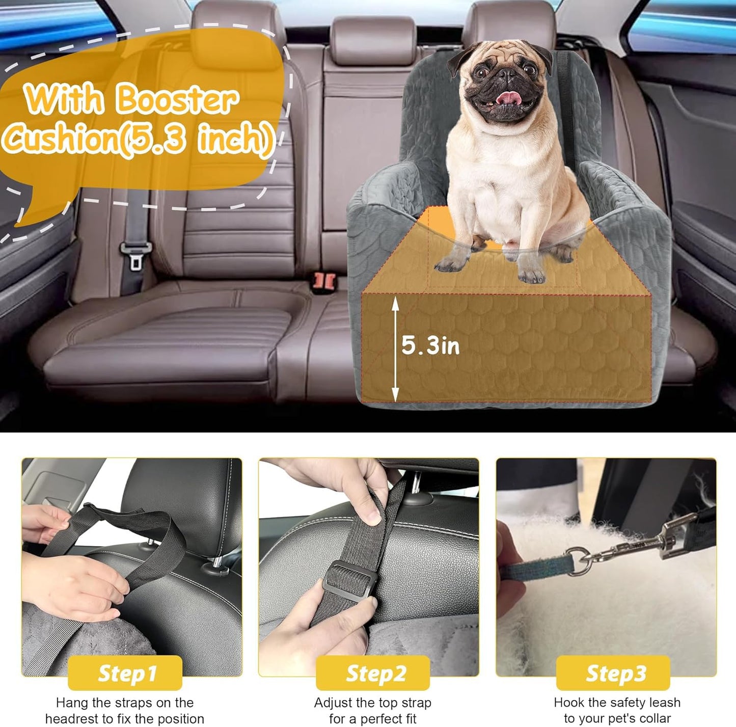 Dog Booster Seat with Storage Pockets – Gray