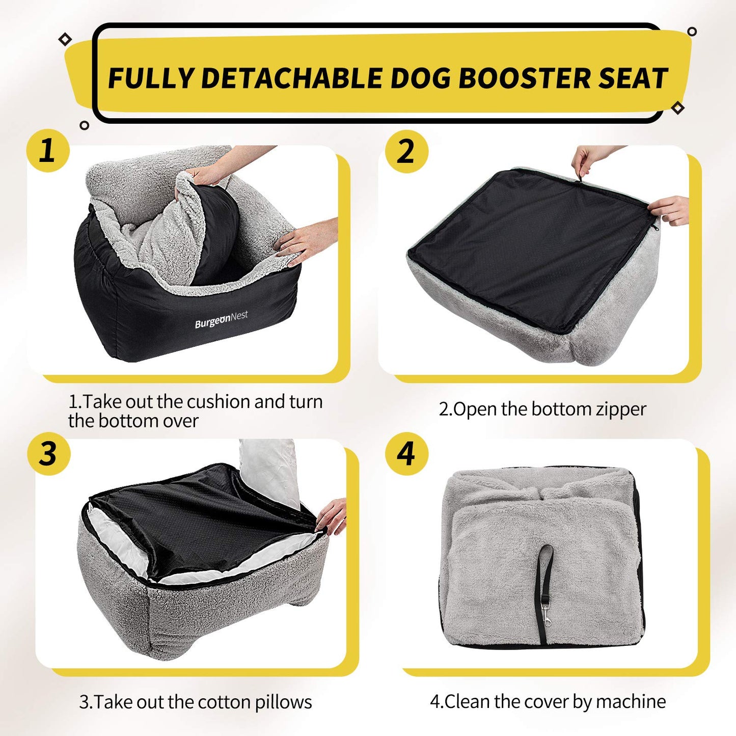 BurgeonNest Portable Dog Car Bed with Storage Pockets