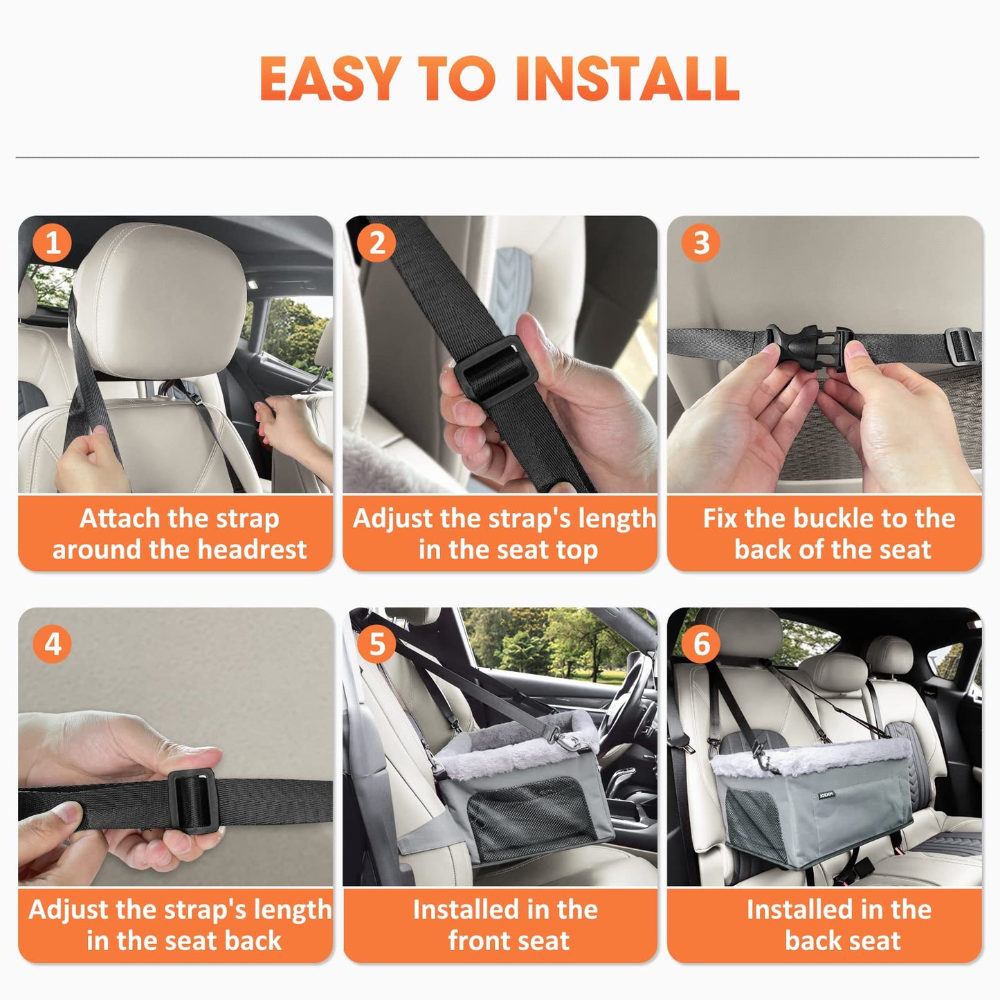 JOEJOY Puppy Car Seat with Cushion & Storage Pockets