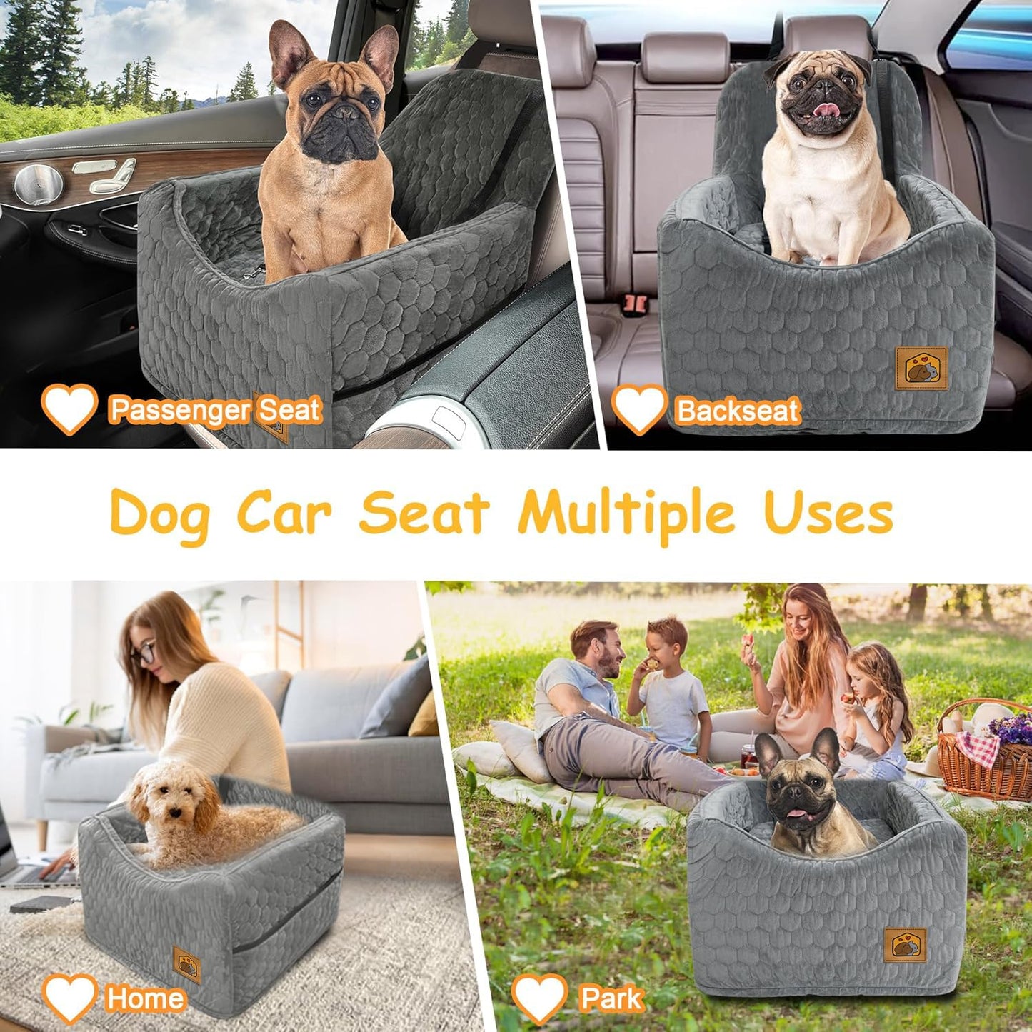 Dog Booster Seat with Storage Pockets – Gray