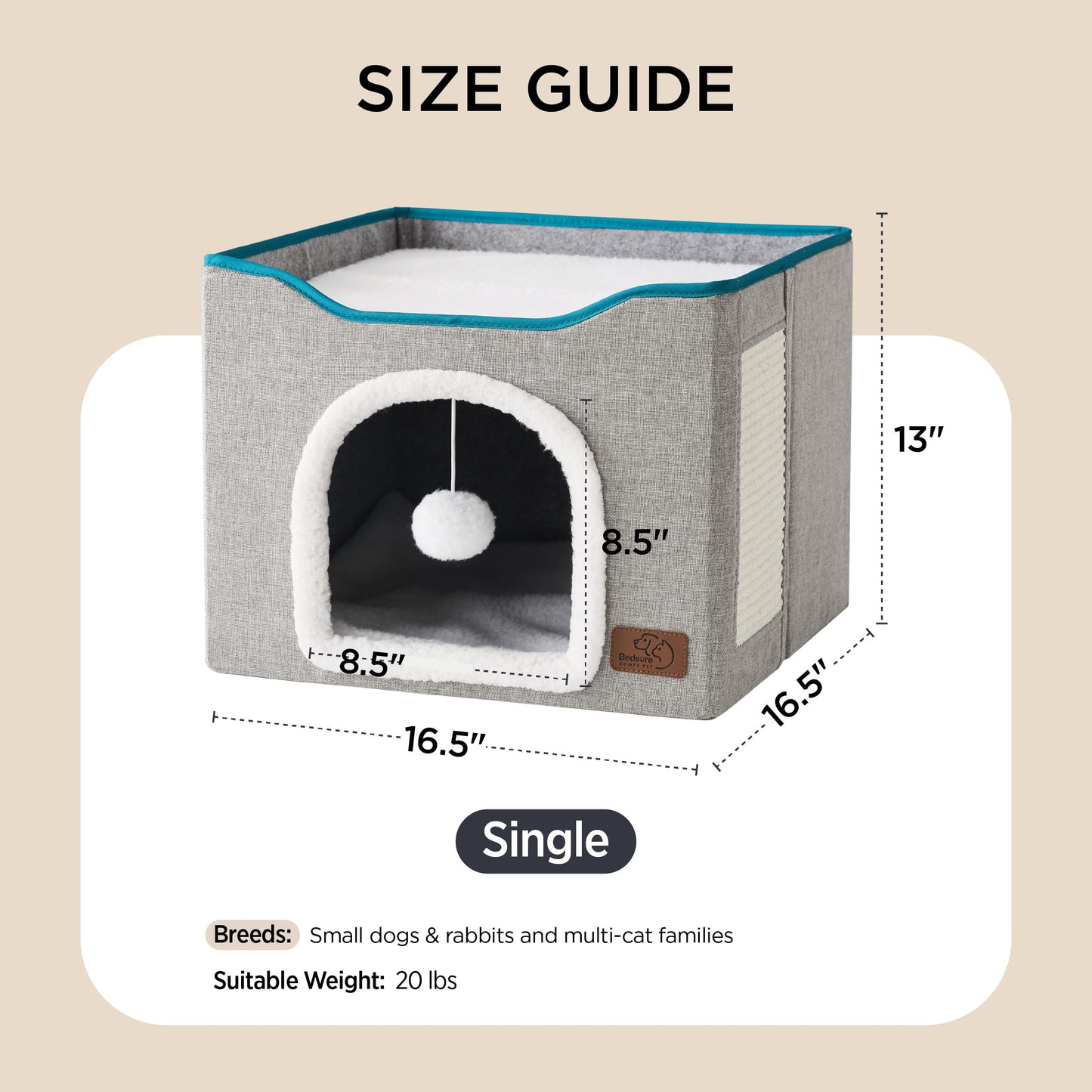 Bedsure Indoor Cat Hideaway Bed – Large, Grey