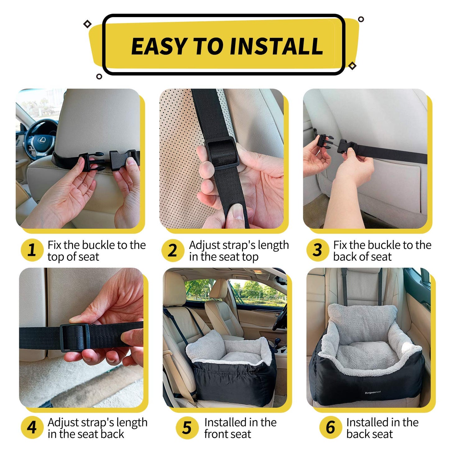 BurgeonNest Portable Dog Car Bed with Storage Pockets