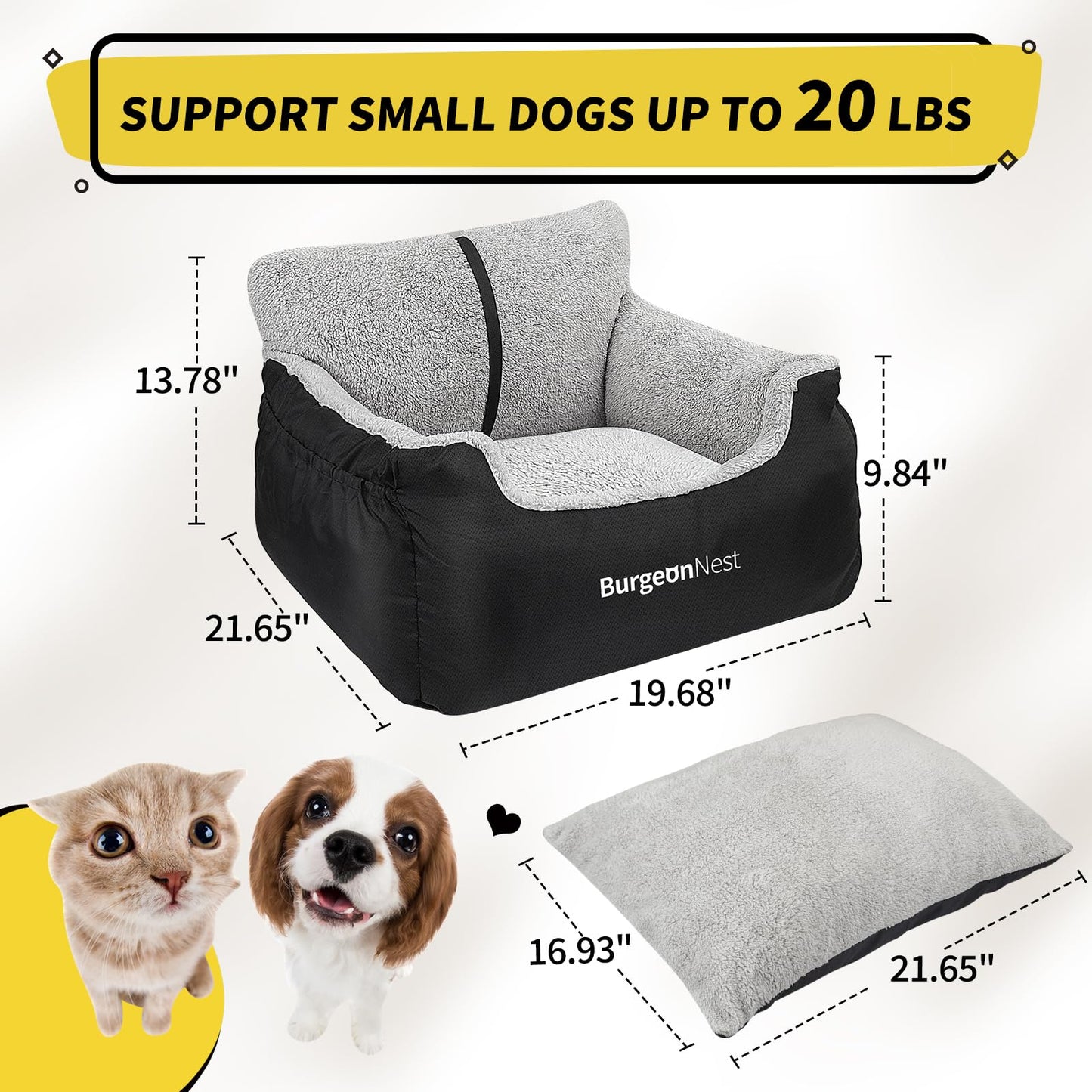 BurgeonNest Portable Dog Car Bed with Storage Pockets