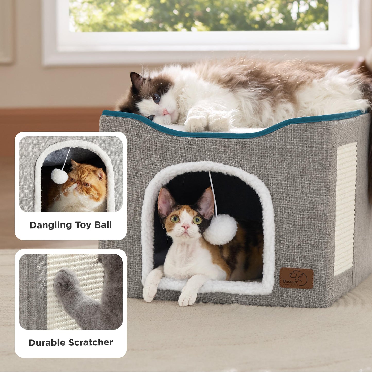 Bedsure Indoor Cat Hideaway Bed – Large, Grey