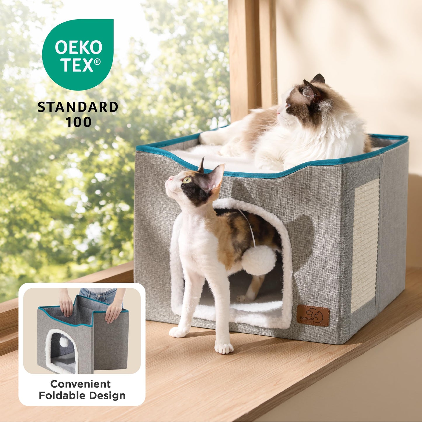 Bedsure Indoor Cat Hideaway Bed – Large, Grey