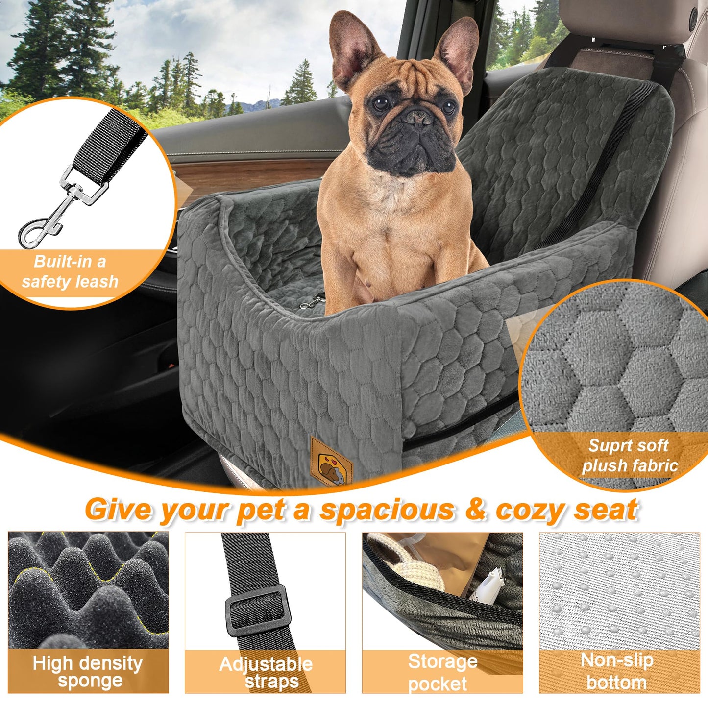Dog Booster Seat with Storage Pockets – Gray